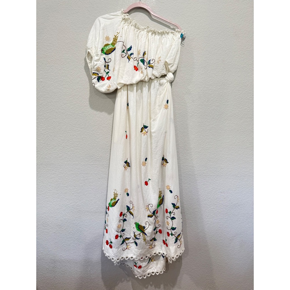 FARM Rio Embroidered One Shoulder Maxi Dress Cutout Floral White S Cottagecore - Picture 4 of 9
